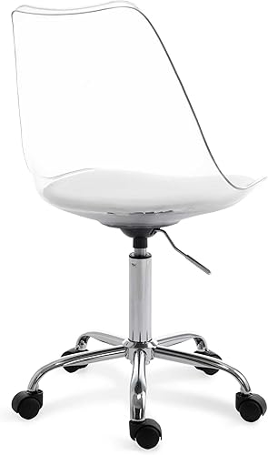 Miniatura 7 de HOMEFUN Silla de escritorio transparente con cojín, silla enrollable de acrílico sin brazos, altura ajustable, diseño de fantasma, plástico moldeado