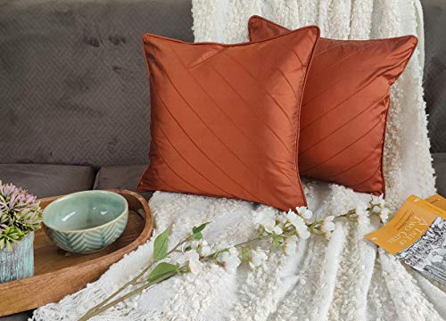 Craftbot 100% Pure Silk Dupioni Throw Pillow Covers - Rust/Burnt Orange Cushions - Pleated Decorative Pillows For Couch, Bed, Sofa - Pack Of 2-16X16 Inch - Insert Not Included #TOP1