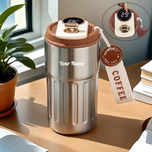 Image of Giftana Personalized Coffee Tumbler with Name, Customized Travel Mug with Lid, Coffee Mug for Men and Women, Birthday Gifts, Valentine's Day Gift, Corporate Gifts for Employee (Silver, 420ml)