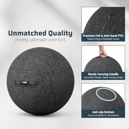 Yes4All Exercise Office, 400lbs Capacity Anti-Burst Yoga Weight Self-Standing Sitting Ball Chair with Hidden Seam Cover Convenient Handle & Pump Included, Standard, Dark Gray