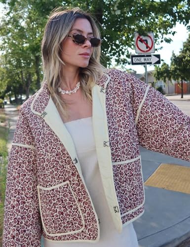 Arssm Women Floral Quilted Puffer Jacket Cropped Lightweight Patchwork Vintage Padded Short Coat Outerwear3