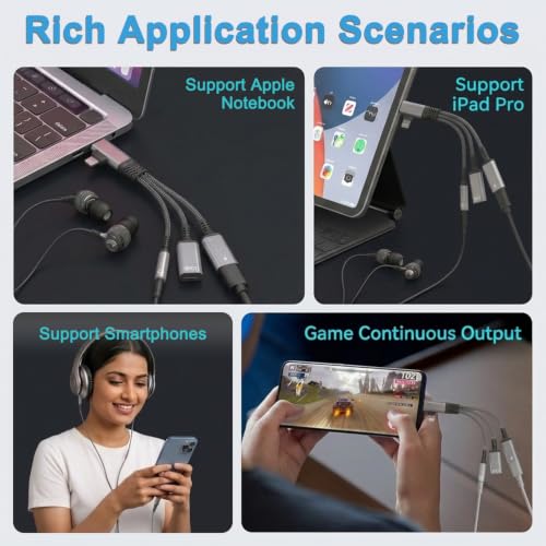 Image of Verilux Multi USB C Splitter 1 in 2 Out Adapter with Audio, Charging, Data