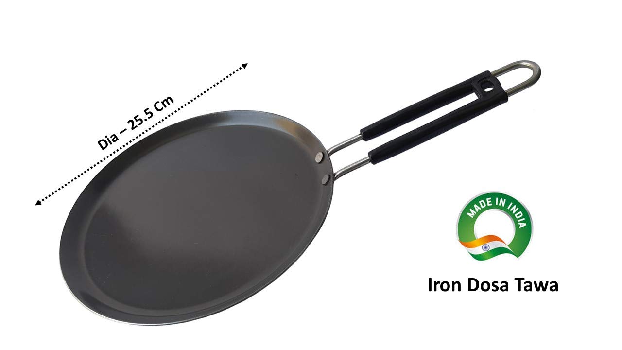 LooksGood Indian Iron cookware Combo Dosa Tawa (25cm Dia) + Fry Pan (23 cm) + Kadahi (27 cm) (Iron) 2