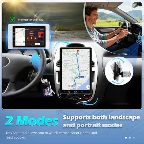 Image of Vertical Single Din Car Stereo, 10.4 Inch Rotatable Touch Screen Radio with Wireless Carplay & Android Auto, Support Backup Cam /GPS /Bluetooth /FM /RDS /Mirror Link /SWC /EQ
