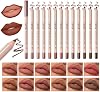 QiBest set de 12 delineadores de labios cremosos, lápices pigmentados con punta fina para dar forma y esculpir los labios, kit de maquillaje de delineadores mate para mujeres y niñas, larga duración 24 horas, crema de 0.03 onzas (paquete de 12) 2