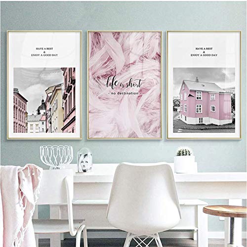 Posters et impressions plume rose fleur tableau paysage moderne salon 50x70cm sans cadre