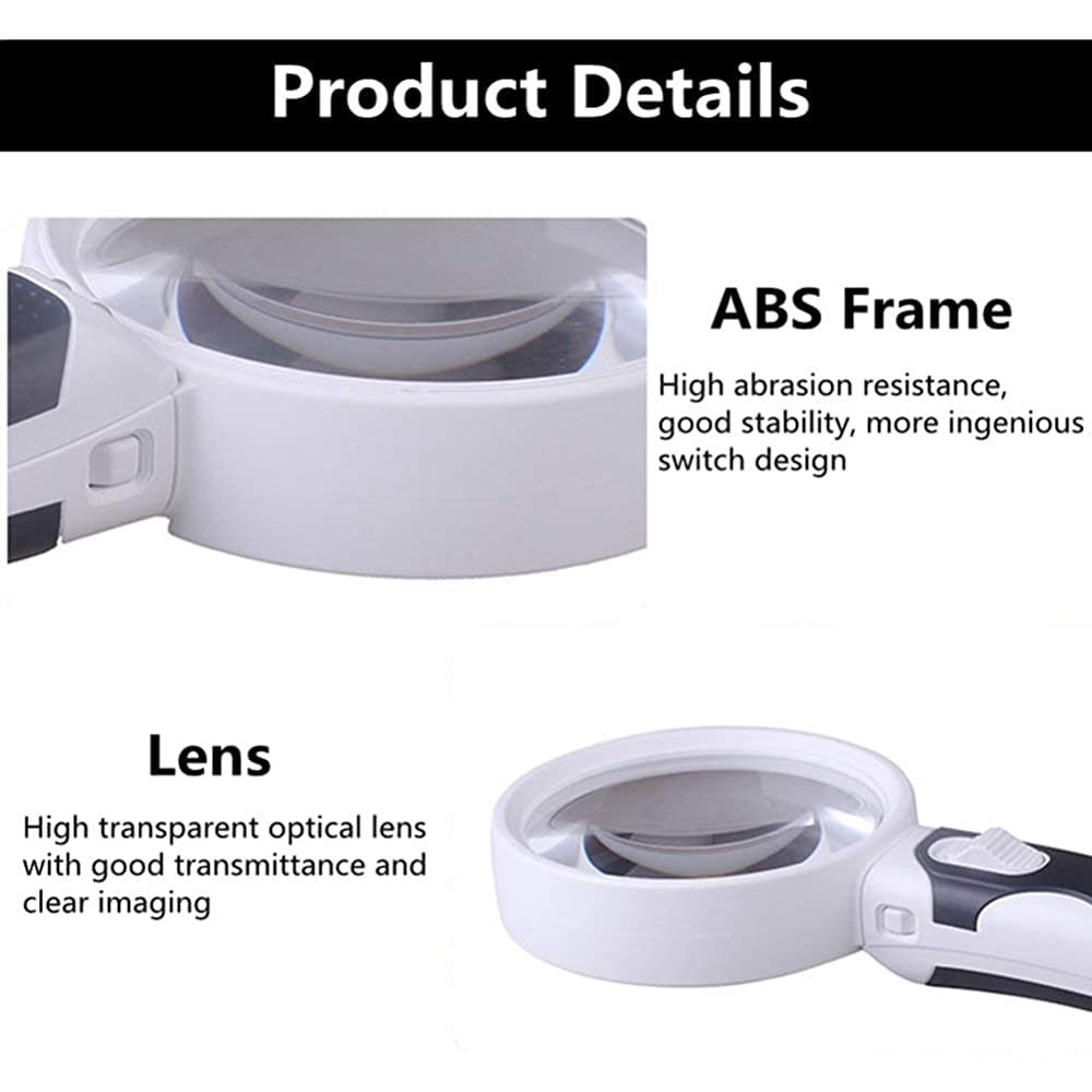 Lenti di ingrandimento, Lente di ingrandimento Portatile per Lettura da Uomo Anziano con 4 Lenti in Vetro Ottico HD 8X 10X 15X 20X Amplificatore di identificazione con Lampada a LED