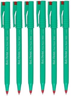 Pentel Red R50 Rollerball Ball Pen Pens Fine 0.8mm Cushioned Nib Tip 0.4mm Line Width 77% Recycled (Pack Of 6)