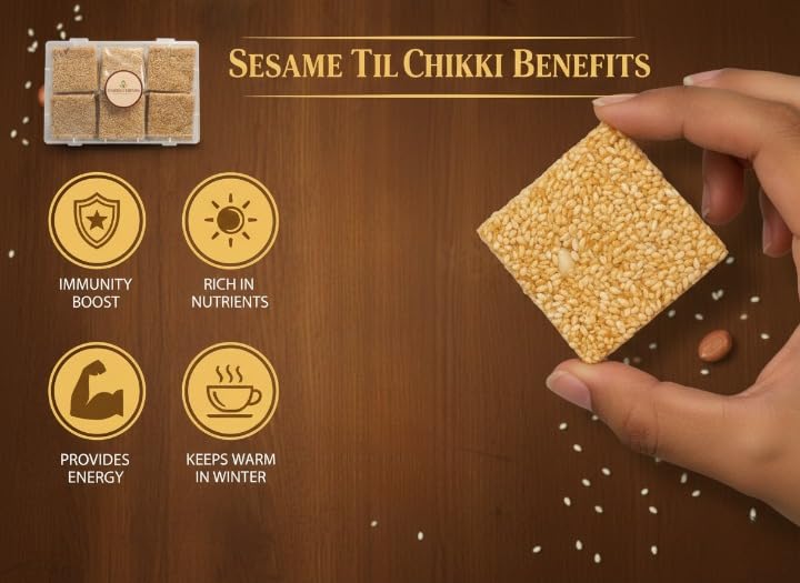 Image of Season's Edition 200 gm Sesame Seed Chikki | Made with Sesame, Peanut & Jaggery | Rich in Fiber and Protein, High Energy Nutrition Bars | Dry Fruits Nuts Tilli Gajak, Healthy Snacks Sweets, No Added Sugar