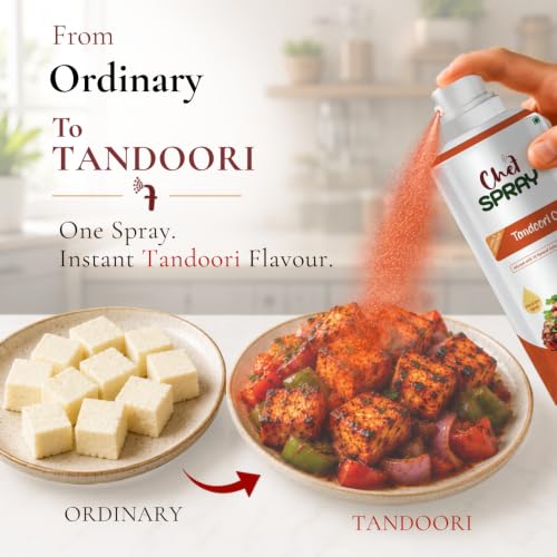 Image of ChefSPRAY Tandoori Oil Spray - 100% Natural Flavoured Cooking Spray | Perfect for Grilling, Roasting, Pan Frying, & BBQ | No Preservatives, No Propellants | Easy, Mess-Free Cooking - 200 mL