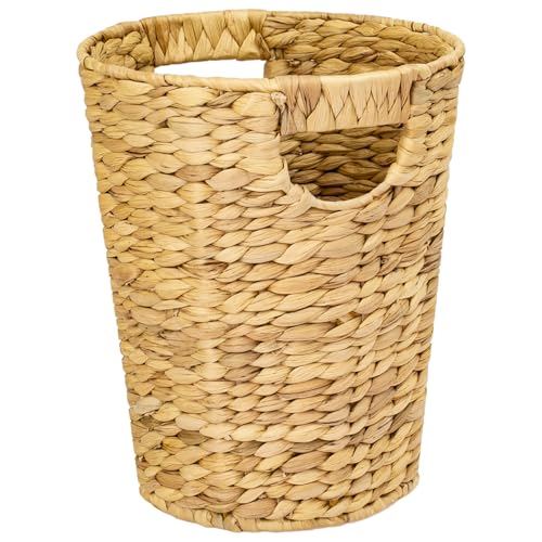 HMF Corbeille à papier, poubelle de bureau tressée en jacinthe d'eau | ronde | 25 cm de diamètre, 30 cm de hauteur