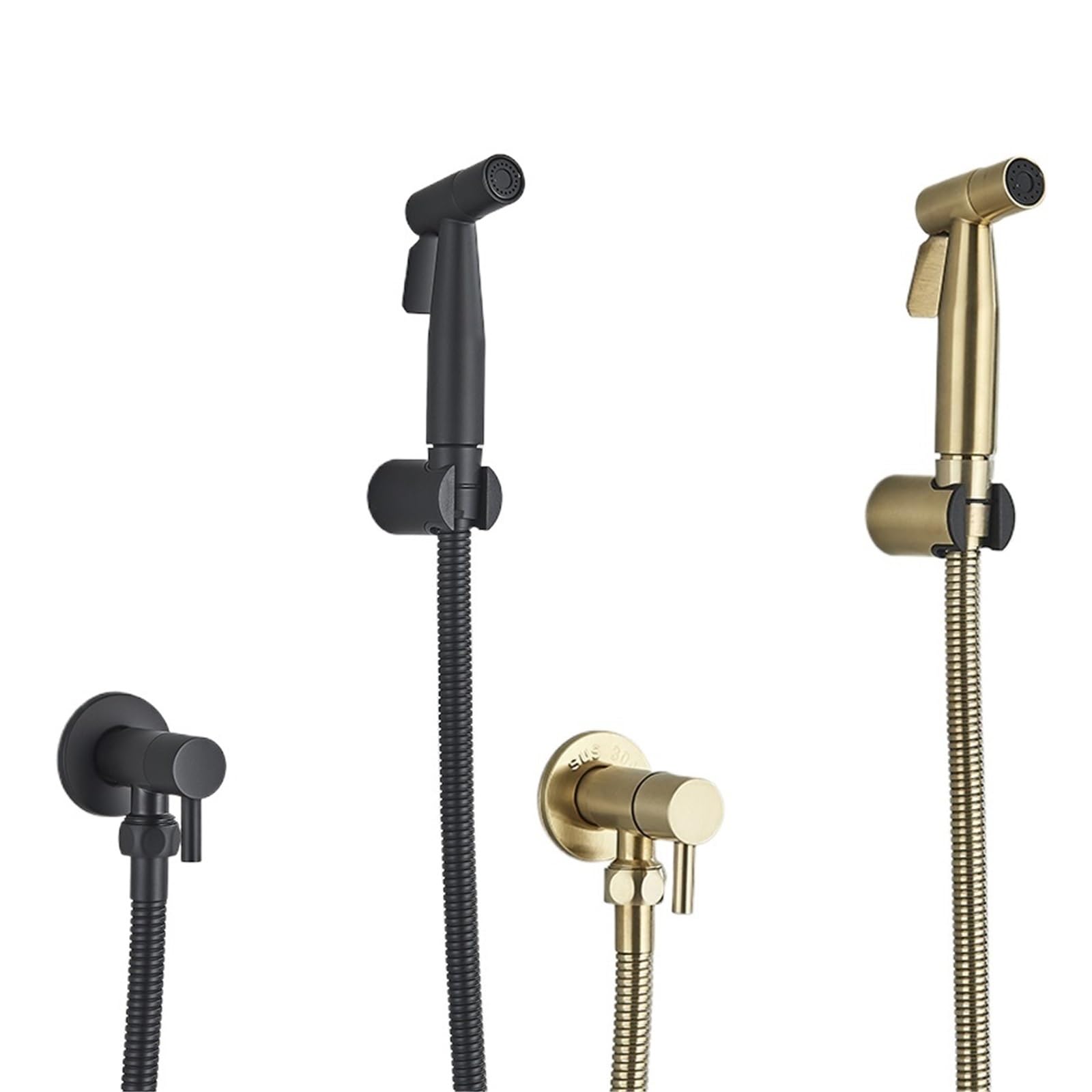 Badezimmer-Bidet-Armatur, Messing-Wasserhahn, Unterlegscheibe, Mischbatterie, Einzel-Kaltwasser-Duschkopf, WC-Armaturengriff, Düse (gebürstetes Nickel)