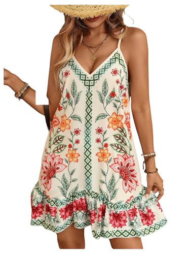 Image of RoseSeek Women's Boho Floral Beach Dress Summer Cover Up Mini Sundress