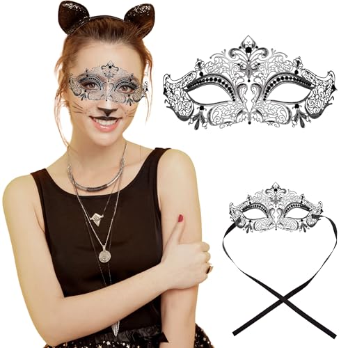 Metal Masquerade Mask for Women - Crown Style Mask with Rhinestones for Mardi Gras, Prom, Halloween, Venetian & Costume Party