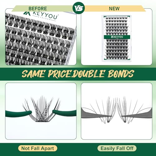 Image of Lash Clusters 96pcs Individual Lashes Y03 D Curl 12mm Cluster Lashes KEYYOU Volume Wispy Lash Extension Soft&Comfortable Easy DIY at Home(Y03 D-12mm)