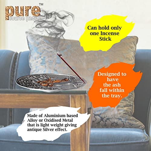 Image of Pure Source India Aluminum Incense Holder for Pooja, Agarbatti Stand with Ash Catcher, Handmade Decorative Burner for Home, Meditation & Gifting, 5 Inch, Pack of 2