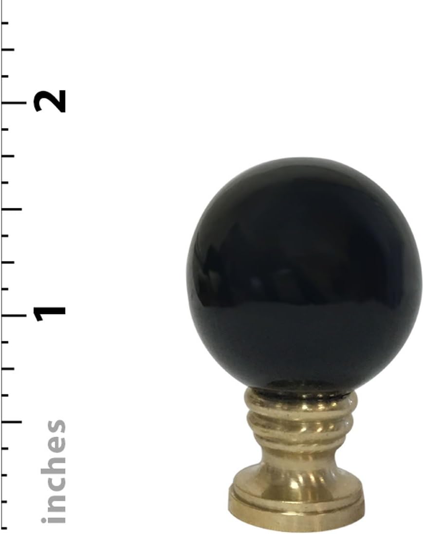 Royal Designs Ceramic Sphere 1.75" Lamp Finial for Lamp Shade, Black, Polished Brass Base - Set of 2