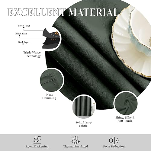 Image of Triple Pinch Pleated Blackout Curtains Thermal Insulated Room Darkening Curtains for Bedroom /Livingroom Pack of 2 Panels, Tiebacks, Hooks (Dark Grey)