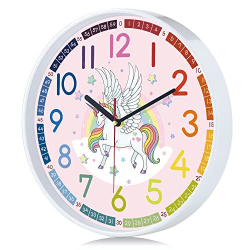 Lafocuse 12 Inch Silent Telling Time Teaching Clock,Learning Pink Wall Clock for Kids Girls Children Quartz Decorative Wall Clocks for Bedrooms Living Room Classroom - Image 4