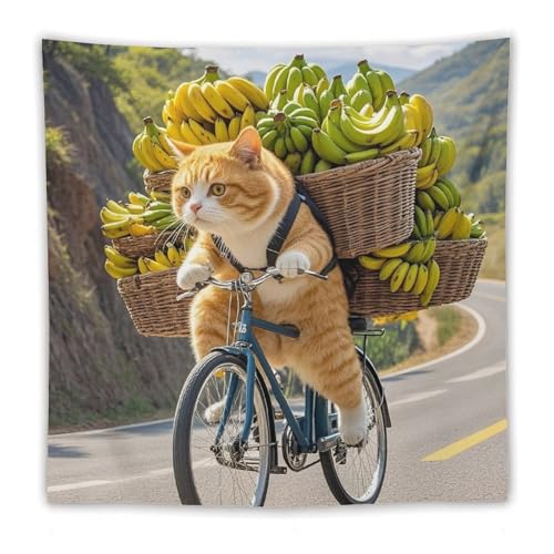 Tapisserie murale chat et vélo pour dortoir et chambre