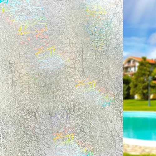 Qualsen Pellicola per Vetri Finestre Effetto Arcobaleno 30x200cm, 3D Linee Artistiche Decorative Pellicole Adesiva per Vetri Elettrostatica Satinata Anti-UV Pellicola Privacy Finestre la Casa