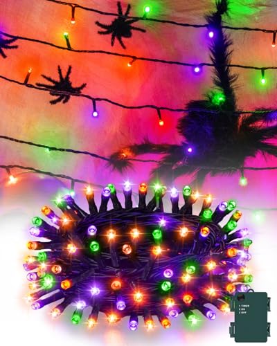Kelumi Halloween String Lights Battery Operated Orange Purple and Green Fairy Lights with Timer Waterproof 9.8ft 30 LED Halloween Decorations for Outdoor Indoor Patio Party Garden Yard Decor
