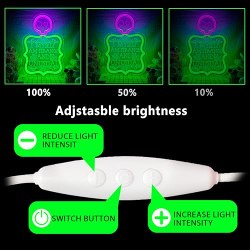 Image of I Myself Am Strange and Unusual Neon Sign Dimmable Spooky Gothic Haunted Mansion Decor Coffin LED Neon Signs for Wall Decor,USB Powered Led Neon Light for Party Haunted House Man Cave Birthday Christmas Gifts