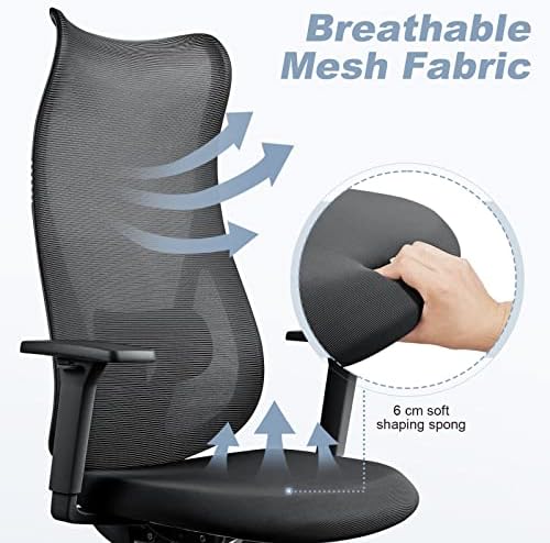MELOKEA Ergonomic Office Chair, Desk Chair with Adjustable Lumbar Support, High Back Computer Chair, Mesh Office Chairs for Home, Black