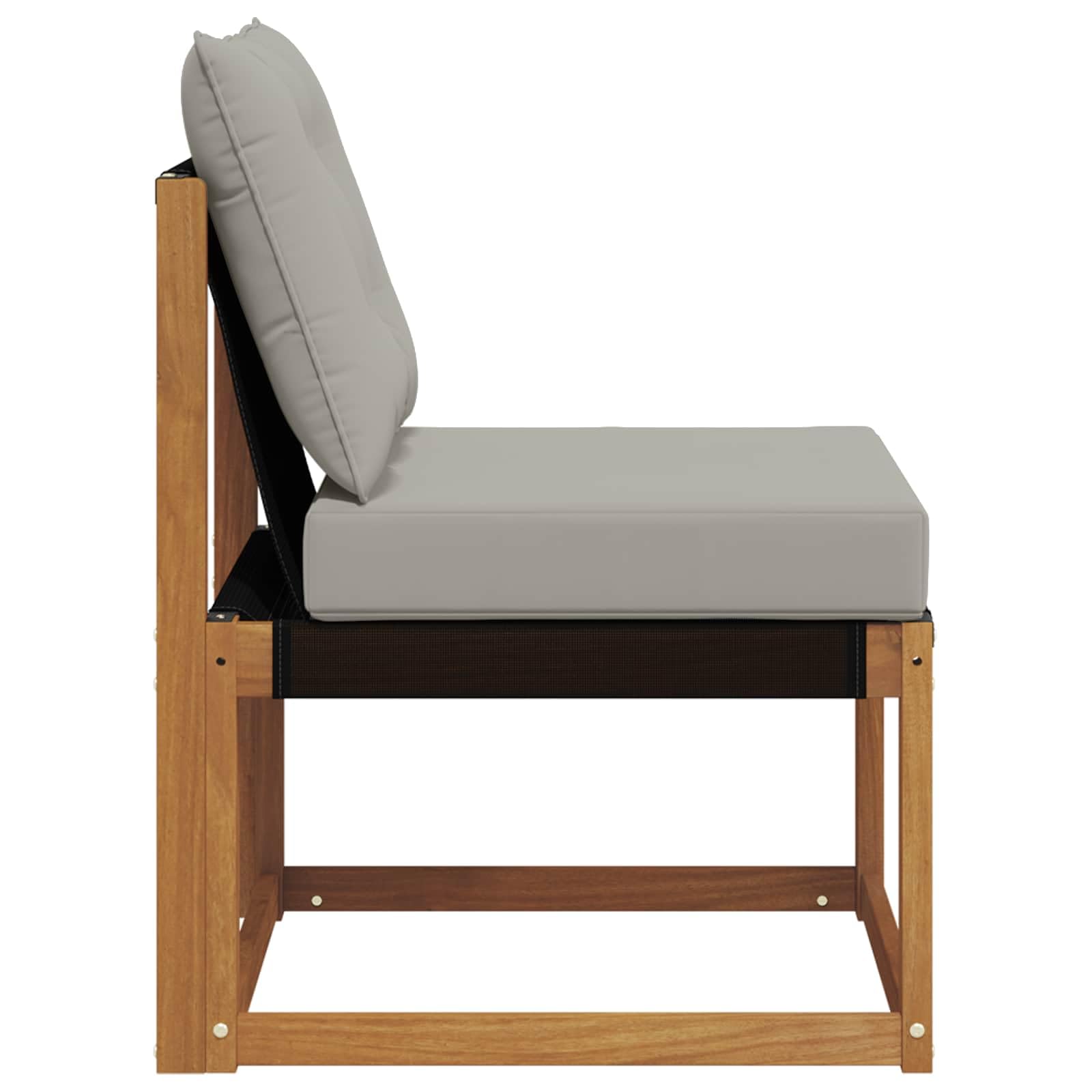 Divano centrale per esterni, in legno massello di acacia e textilene, set di mobili da giardino per terrazza e balcone