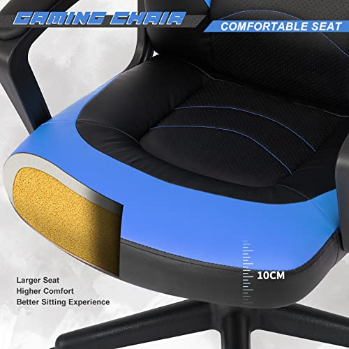 Sedia Gaming, Sedia da Gioco ergonomica, Sedia da Scrivania per Adulti, Sedia da Ufficio Girevole, Sedia da Computer, con Meccanismo d'Inclinazione, Blu - Sedia gaming - Immagine 5