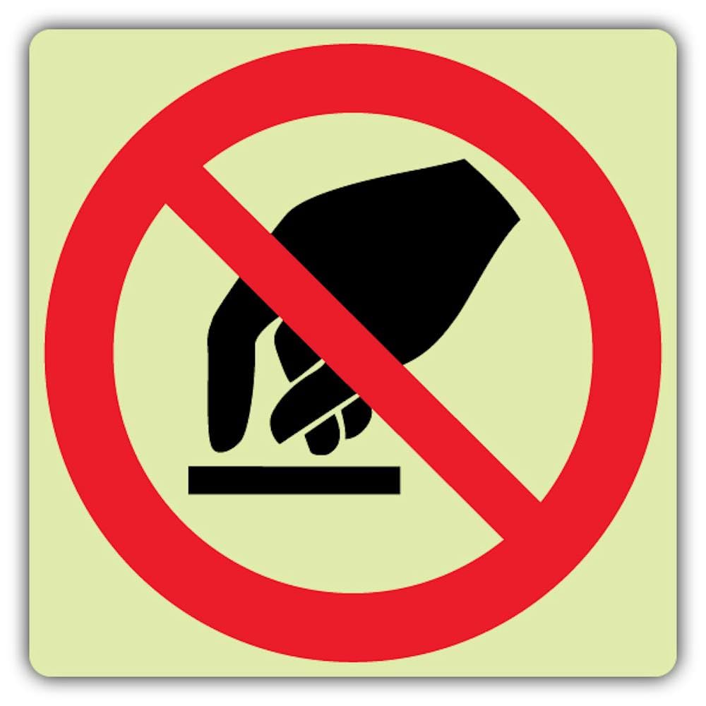 V Safety Photoluminescent Do Not Touch Symbol Safety Sign - 150 x 150 mm - 1.2mm Rigid Plastic - Double Glow
