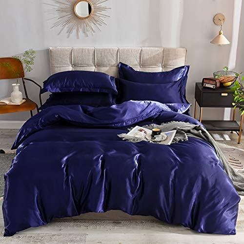 Ultra Soft Silk Satin 1-Peice Comforter with Microfiber Filling Duvet Insert(Twin/Twin XL,Navy Blue)