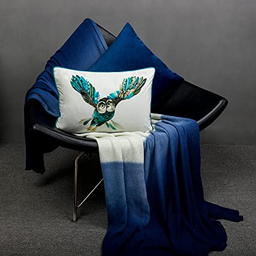 Jwh Blue Owl Velvet Throw Pillow Cover Decorative Animal Print Accent Pillow Case Rectangle Cushion Soft Pillowcase Couch Bed Bedroom Living Room Chair 14X20 Inch Beige Teal Green #TOP6