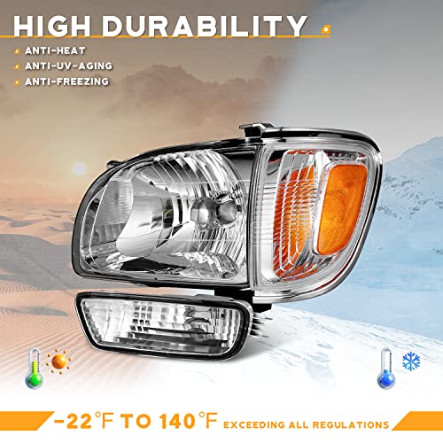 Weelmoto For 2001-2004 Toyota Tacoma Headlights Assembly Replacement For 01 02 03 04 Tacoma Headlight+Corner Parking Signal Lights+Bumper Light 6Pc Set Chrome Housing Amber Reflector Left Right Side #TOP3