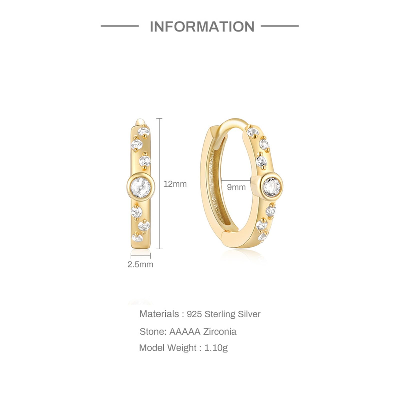 Orecchini Argento 925 Donna Zircone Intarsiato Oro Orecchini Da Donna A Cerchio