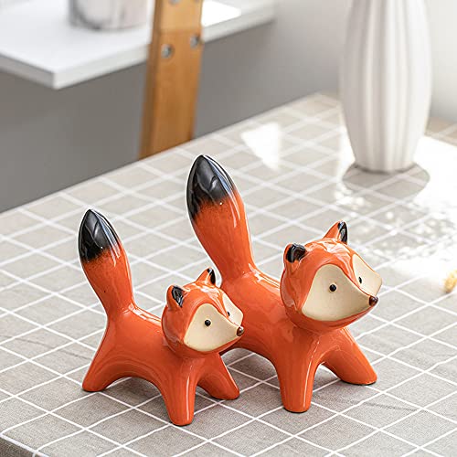 Figura de zorro cerámico rojo 2 piezas decorativas miniatura 6