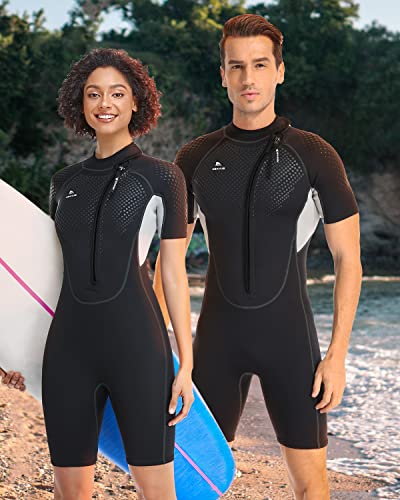 Abahub 2/3Mm Men And Women Shorty Wetsuits (7 Sizes), Front/Back Zip Spring Suit For Snorkeling, Surfing, Kayaking, Scuba Diving, Short Sleeve Neoprene Wet Suit For Water Sports, M #TOP6