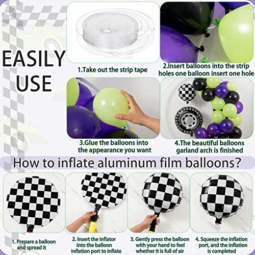 128Pcs Monster Truck Balloon Garland Arch Kit- 12" 10" 5" Black Purple And Green Truck Balloons With Wheel Checkered Foil Balloons For Monster Themed Party Two Fast Race Car Birthday Party Supplies #TOP6