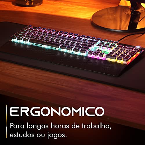 Teclado Mecânico Gamer para Pc Computador Adamantiun Excalibur Led Switch Azul Blue Software Macro U