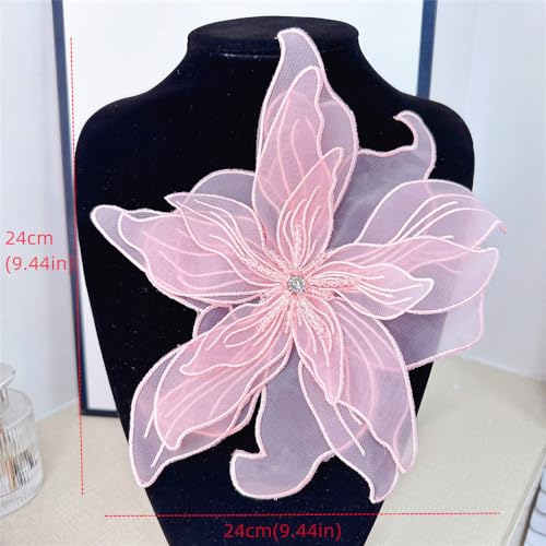 Image of Exaggerated Organza Fabric Flower Brooch Pin for Women Girls Fashion Dainty Layered Big Beaded Corsage Boutonniere Brooches Lapel Pins Delicate Wedding Birthday Holiday Dress Accessories Jewelry Gift