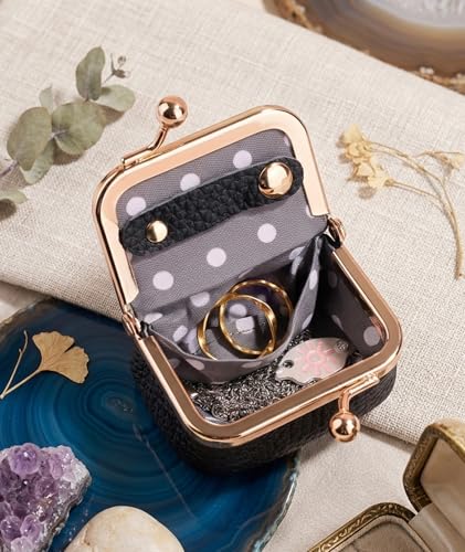 Image of Ring Box Organizer, Portable Mini Jewellery Storage Box with Secure Lock, Travel Jewelry Case for Earrings and Necklaces, Elegant Black PU Jewelry Organizer Box