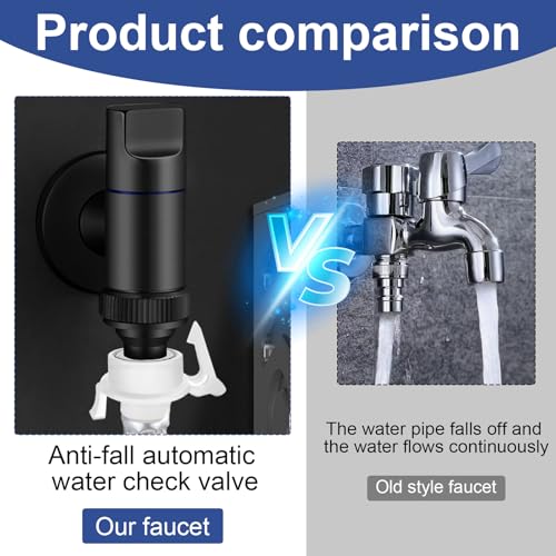 Wasserhahn Waschmaschine, 1/2 und 3/4 Schwarz Eckventil Waschmaschine, Waschmaschinenanschluss, Automatisches Wasserstoppventil, Eckventil, Messing, für Waschmaschine, Schlauchanschluss
