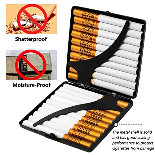 Image of Fashion Unique Shaped Metal Cigarette Case-85mm 3.34 inch King Size 20 Capacity Sturdy Double Sided Spring Clip Open Pocket Holder for Women and Men (E38-Black)