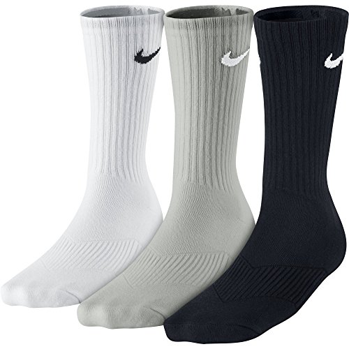 Nike Kids Boy's Cotton Cushion Moisture Management Crew Sock 3-Pair Pack (Little Kid/Big Kid) White/Grey Heather/Black SM (3 Little Kid - 5 Big Kid Shoe)