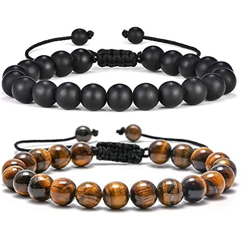 Tiger Eye Mens Bracelet Gifts - 8mm Tiger Eye Lava Rock Stone Mens Anxiety Bracelets, Stress Relief Adjustable Tiger Eye Bracelet Aromatherapy Essential Oil Diffuser Lava Bracelet Gifts for Men Cover