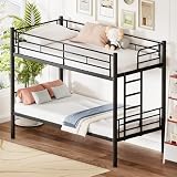hrijusdif Litera de hierro 90 x 190 cm, 2 en 1 desmontable, con guardabarros, escala metálica, para adolescentes y adultos, estilo industrial (negro-regular)