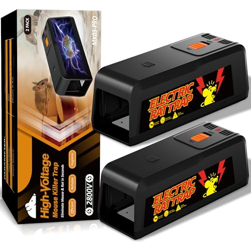 2 Pack Electric Rat & Mouse Traps for Home 2800V Instant Eliminate Pet-Safe Enclosed Design No-Touch Cleanup Reusable Indoor Rodent Trap for Kitchen Garage Basement
