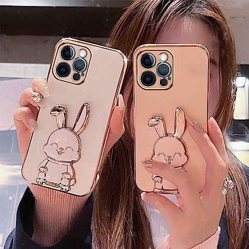 Image of KC Back Cover for Samsung Galaxy A35 5G, Hidden Rabbit Folding Bracket Kickstand Electroplated Soft Silicone Camera Protection Case - Pink