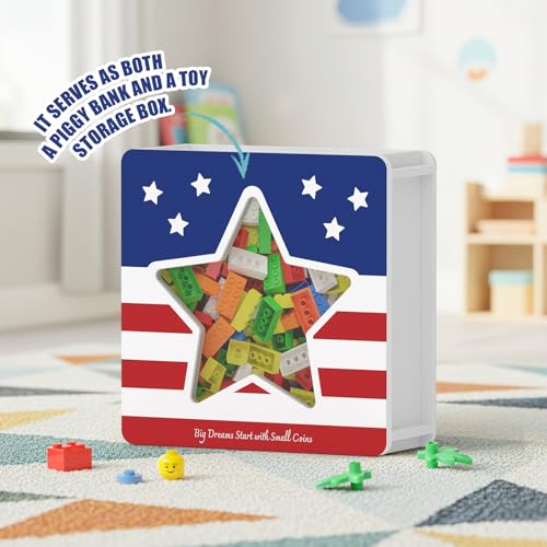Image of Summidate Wooden Money Saving Box, Clear Window Cash Vault Savings Box with DIY Stickers, Personalized Star Piggy Bank for Kids & Adults, Birthday /Baby Shower /Wedding Gift