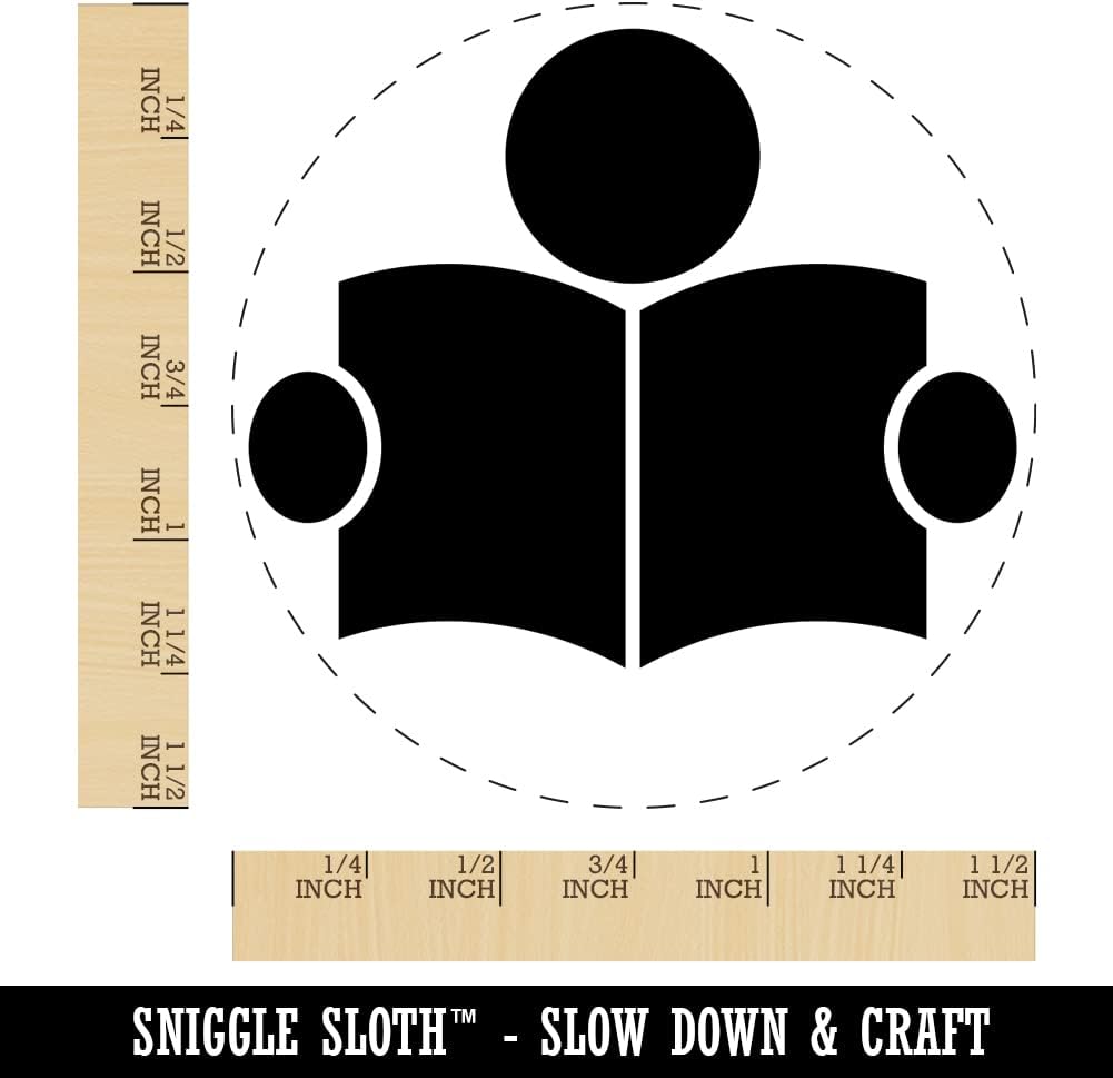 Reading Book Library Icon Self-Inking Rubber Stamp Ink Stamper for Stamping Crafting Planners - 1-1/2 Inch Large - Red Ink